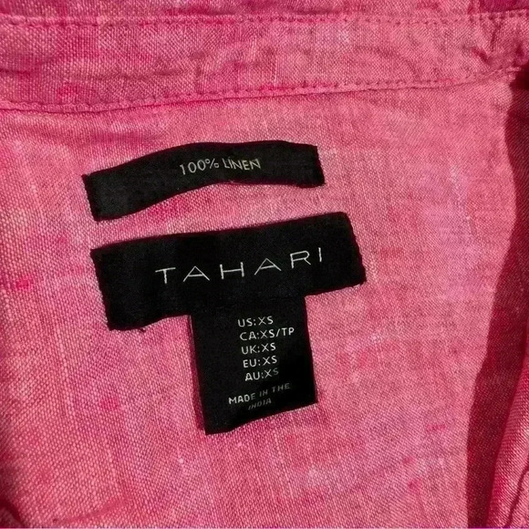 Tahari 100% Linen Women's Collared 3/4 Tops G09 - Picture 5 of 6